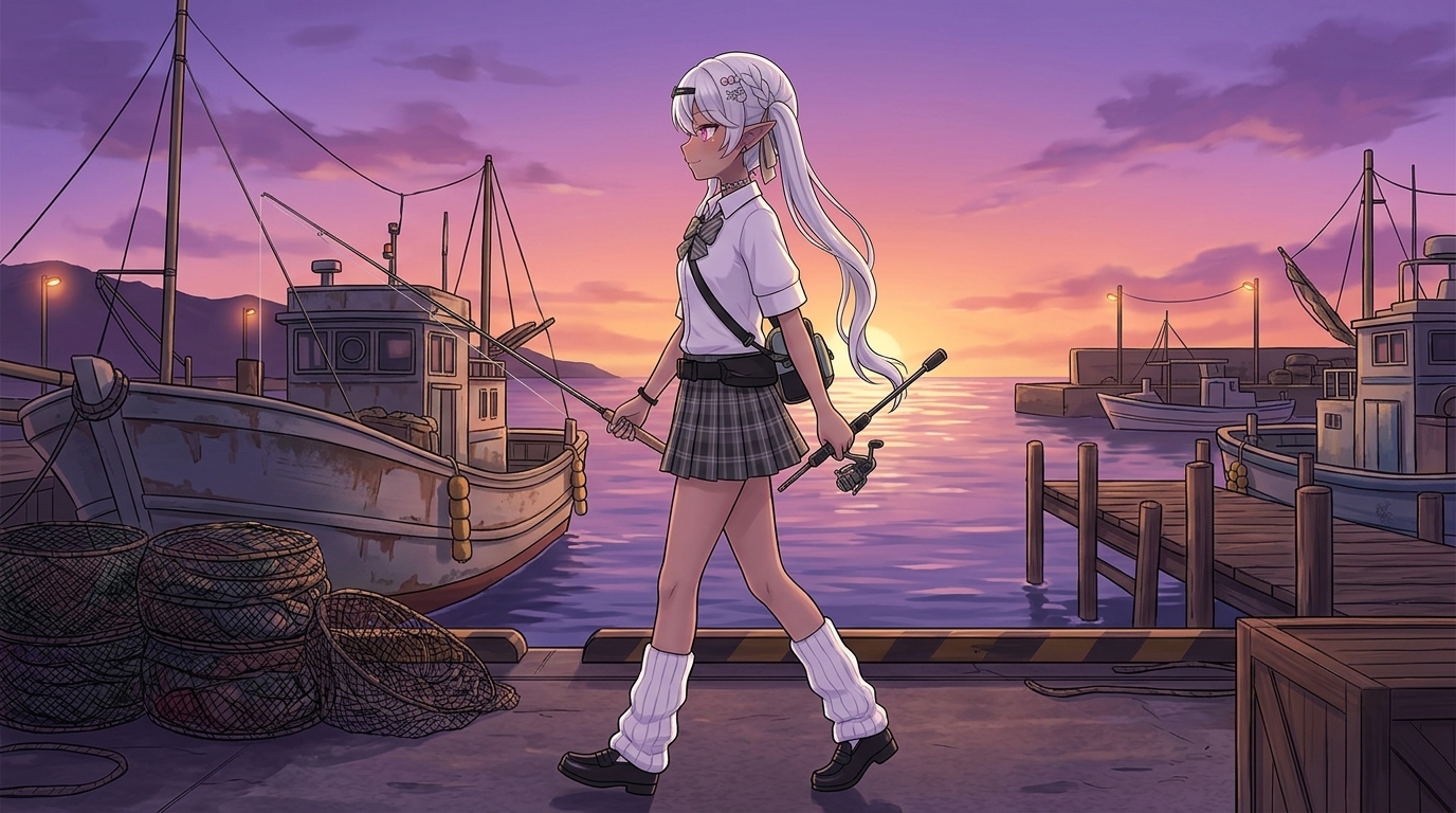 荷物を最小限に抑え、身軽な装備で漁港をランガンするアジングアングラー