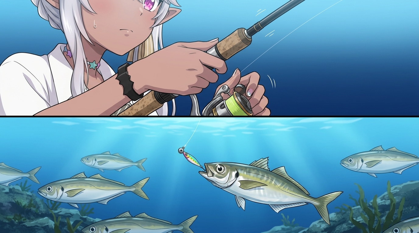 アジが食い上げることで発生する抜けアタリとロッドティップのテンション抜けのメカニズム