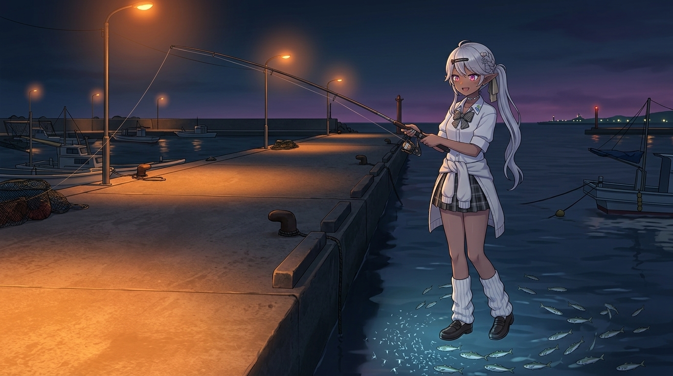 夏のアジングで釣果が上がる深夜から朝まずめにかけての常夜灯周りのポイント