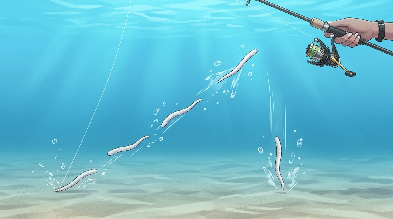 水中でリフトアンドフォールアクションを繰り返すアジング用ワーム。