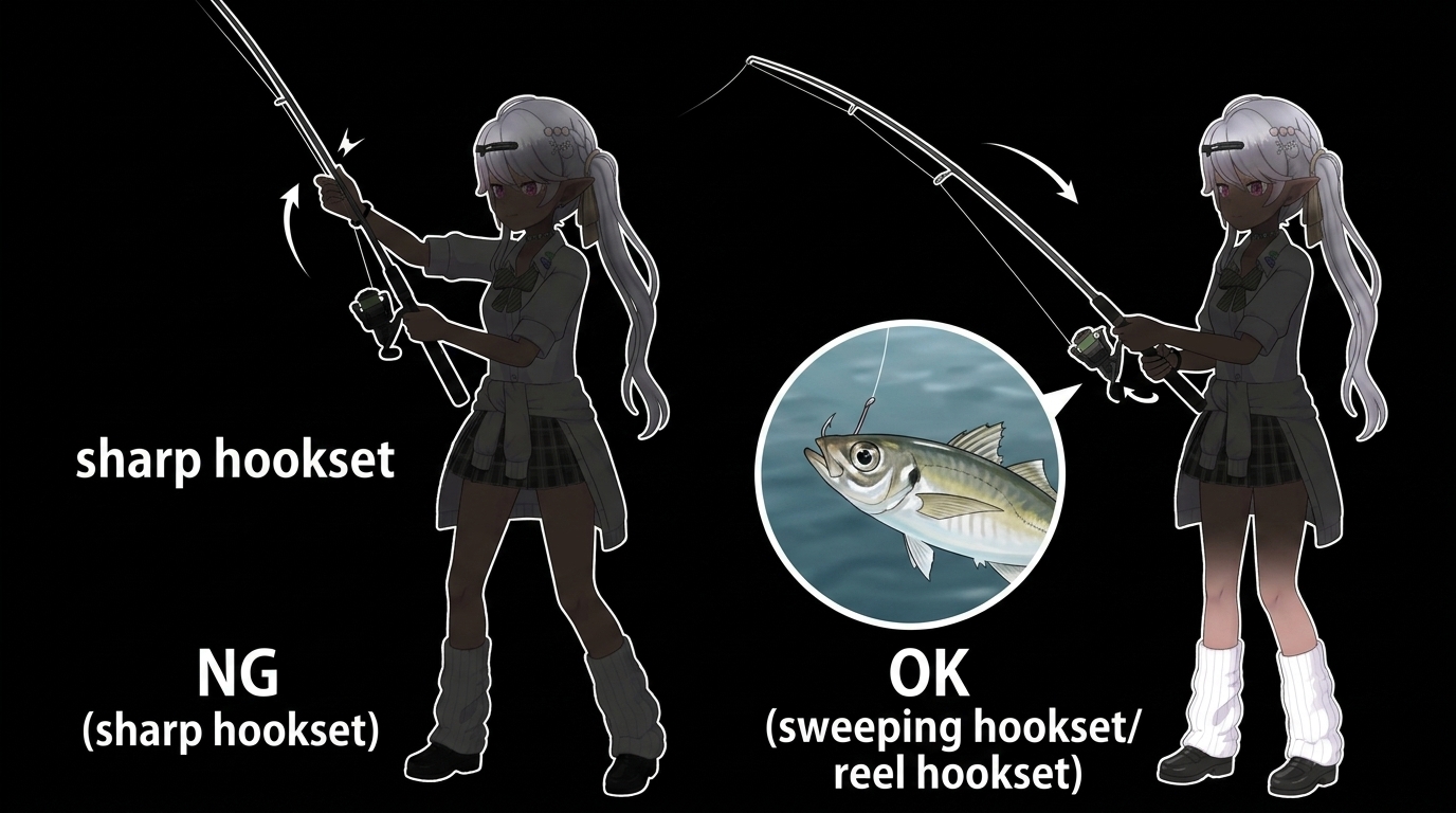 豆アジングにおける口切れを防ぐスイープなアワセと巻きアワセの正しいフォーム