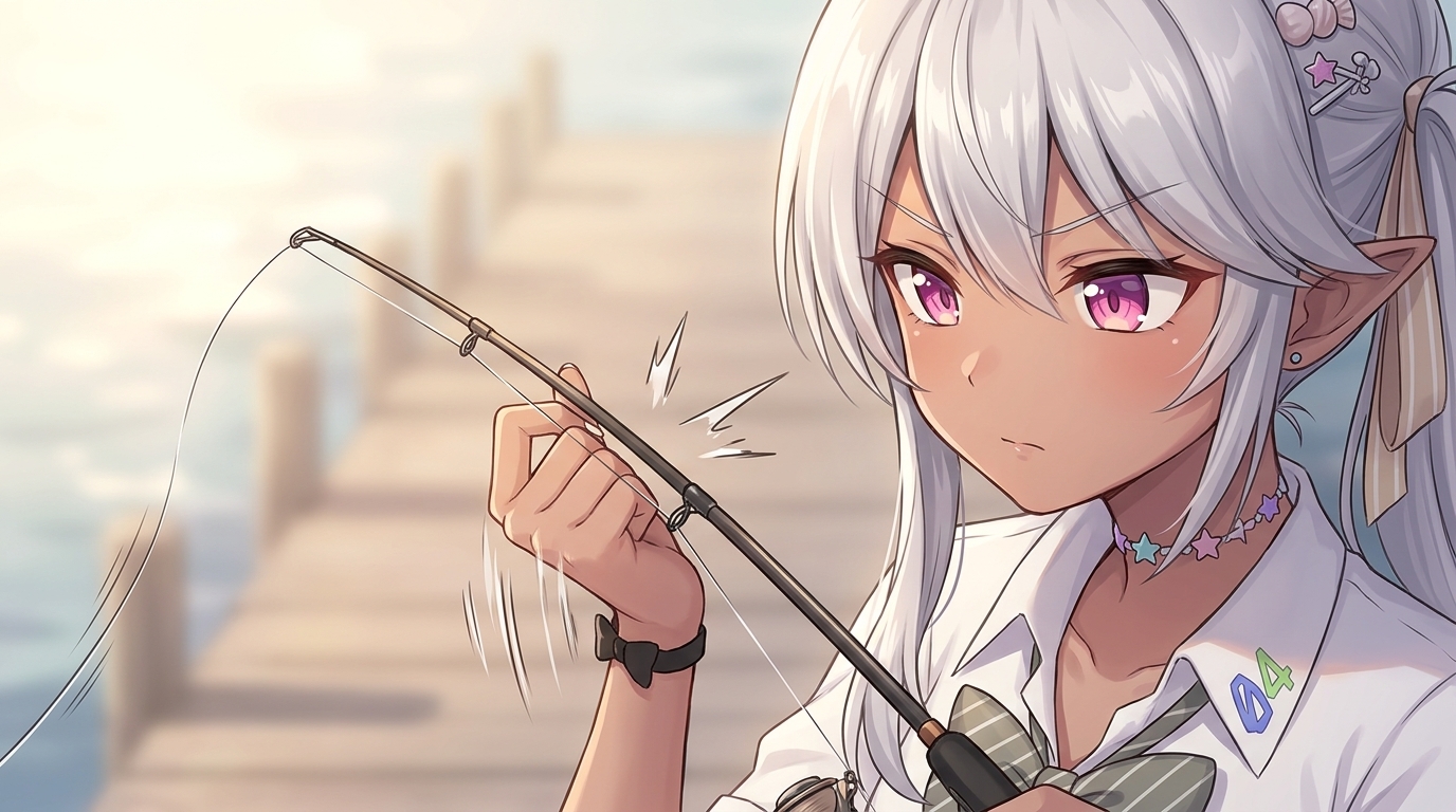 アジングロッドを使い、トゥイッチアクションでワームを跳ねさせる。