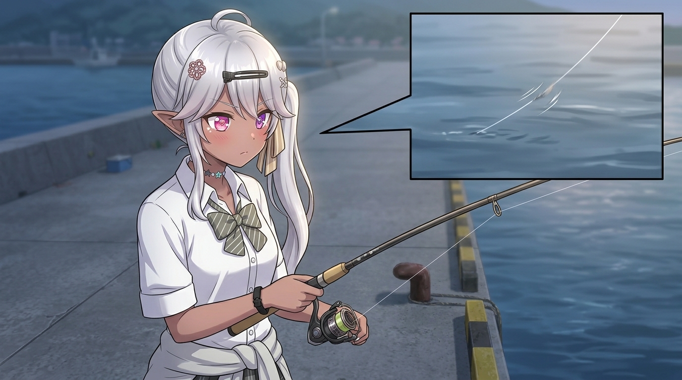 ラインに現れるわずかな違和感を察知し、掛けようとするアバター。