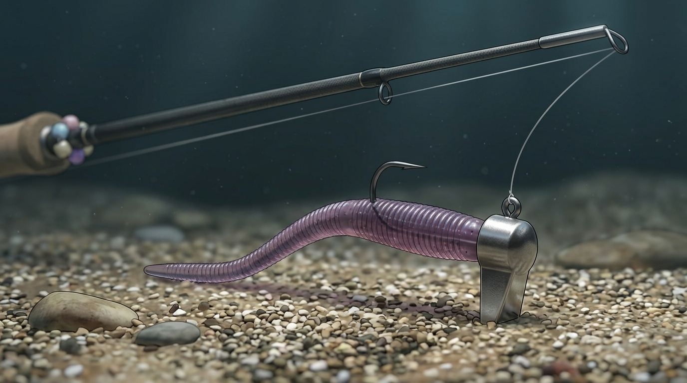 ボトムステイに最適なアジングタックル。ソリッドティップ、エステルライン、フラット底面のTGジグヘッド、リブ入り極細テールワーム。