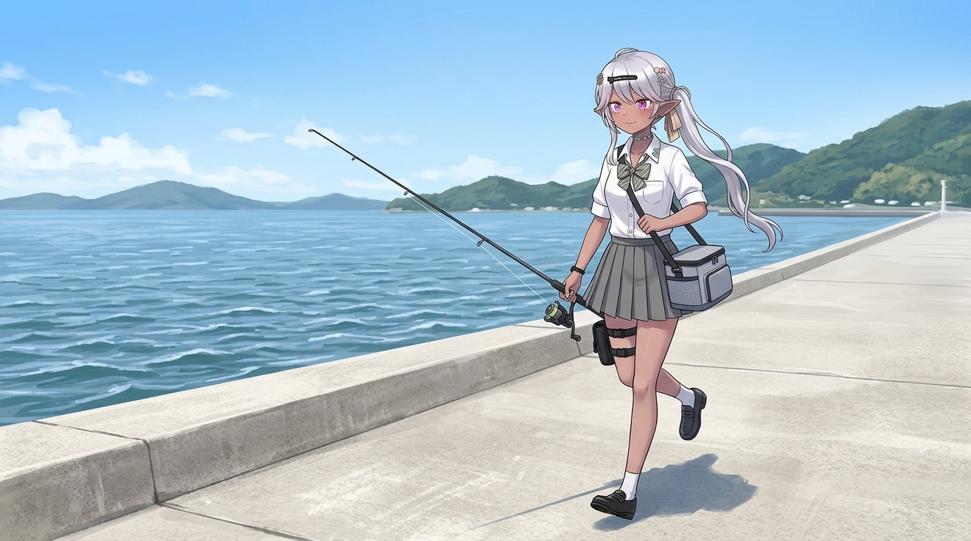 軽量な装備で堤防を移動しながらアジの居場所を探すランガンスタイルのアングラー