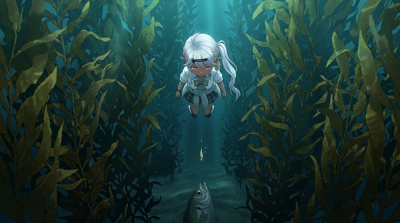 密生したウィードの隙間（ポケット）に軽量ジグ単をフォールさせてアジを狙う釣り方