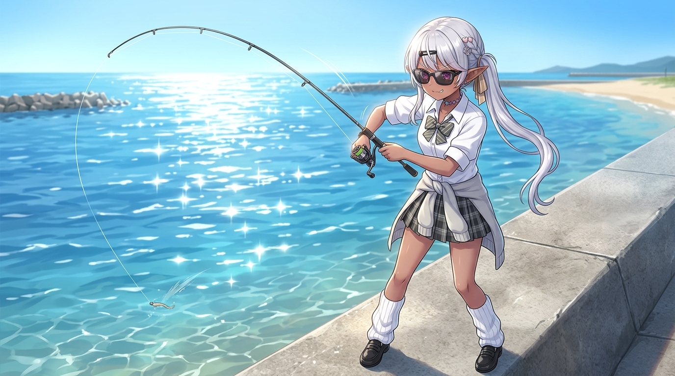 日中の海でハイギアリールを使いキビキビとダートアクションを行うデイアジング